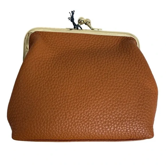 Dooney Bourke Kiss Lock Camel Brown Leather Coin Purse - Picture 2 of 7